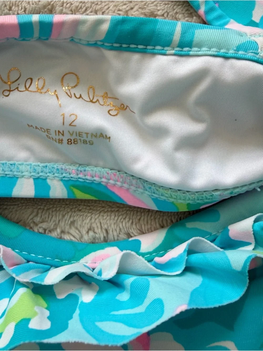 Lilly Pulitzer Girls Aqua, Pink & Green Floral Swim Bikini